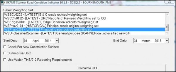 WDM USA UKPMS Scanner road condition data table