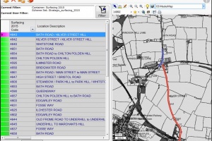 A list of locations and a map of surface data.